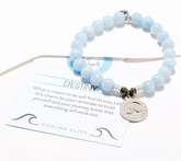 T. Jazelle Blue Qurtz Beaded Gemstone Bracelet with SS Wave Charm Small/Avg
